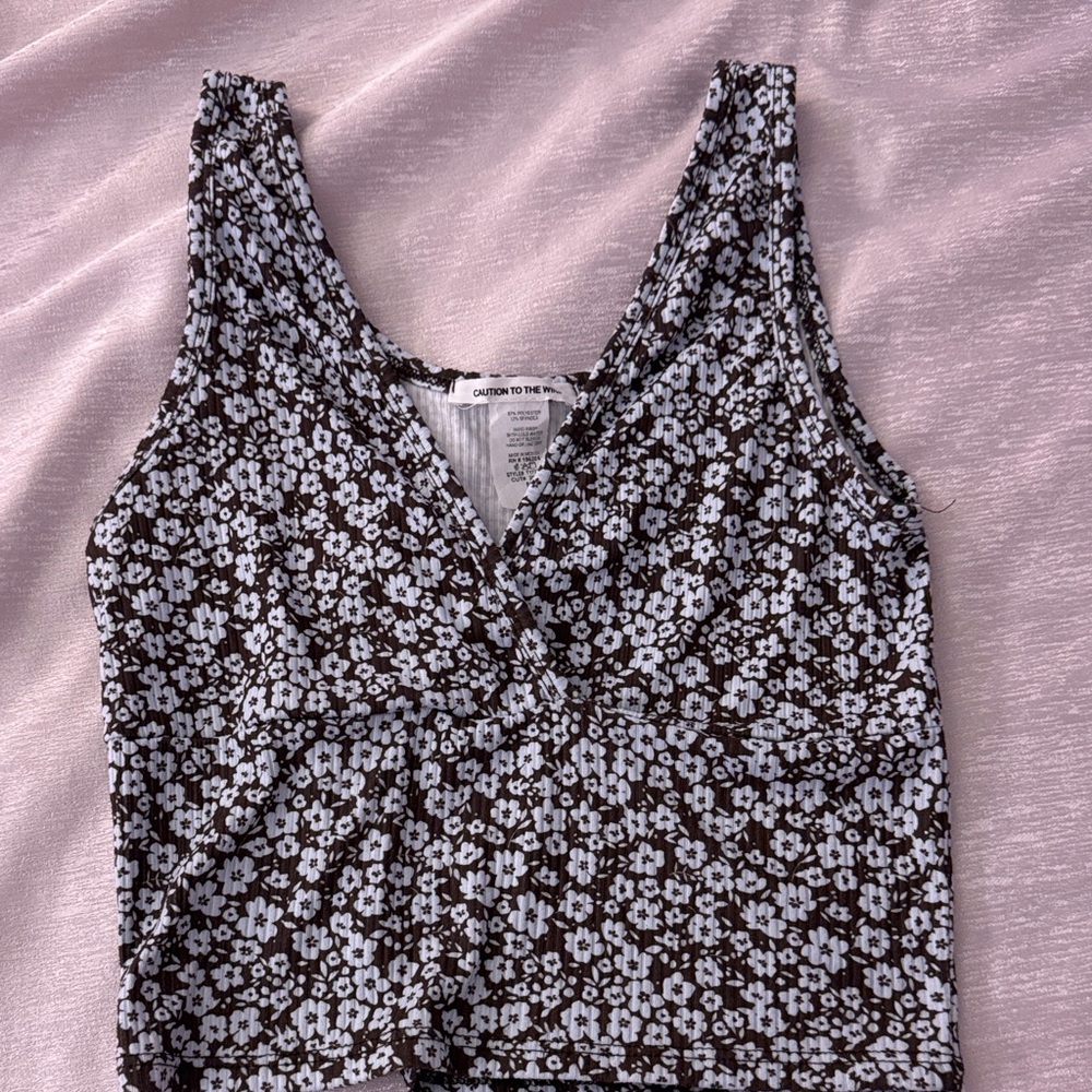 Caution To The Wind Floral Crop Top - Brown and White